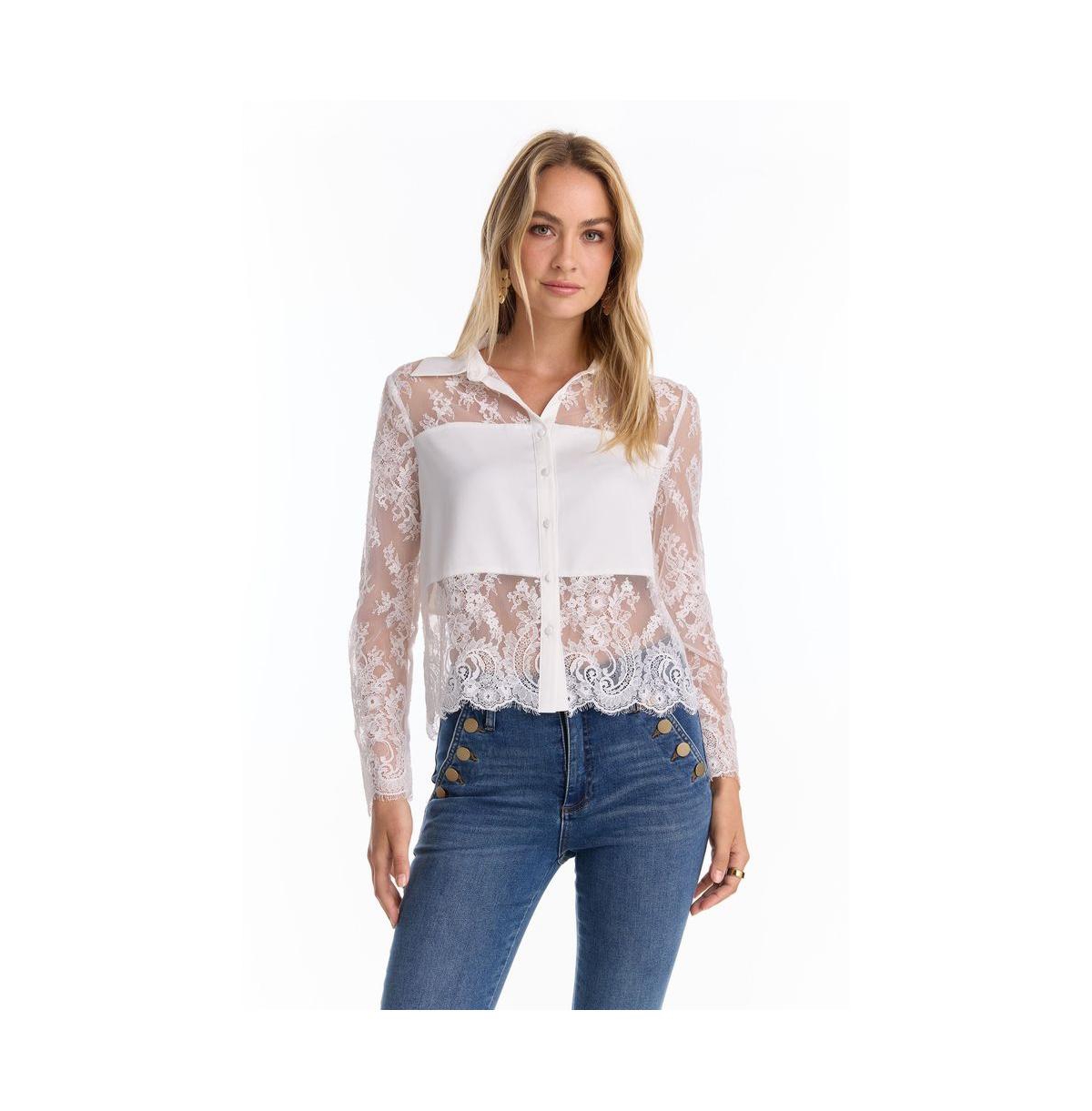 Women's Vienna Lace Blouse - Navy - White
