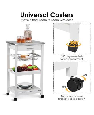 Kitchen Island Cart with Stainless Steel Tabletop and Basket