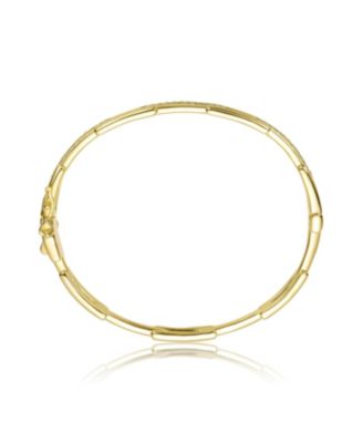 14K Gold Plated with Clear Cubic Zirconia Rectangular Link Bangle Bracelet