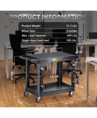 46" 2-Tier Flat Top Rolling Tool Cart with Wheels, Industrial PP Service Tool Cart