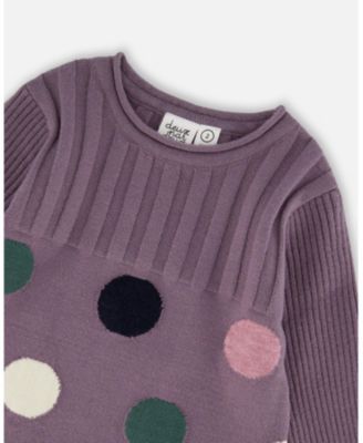 Girl Jacquard Sweater Dress with Polka Dot Pattern Purple Gray - Toddler|Child