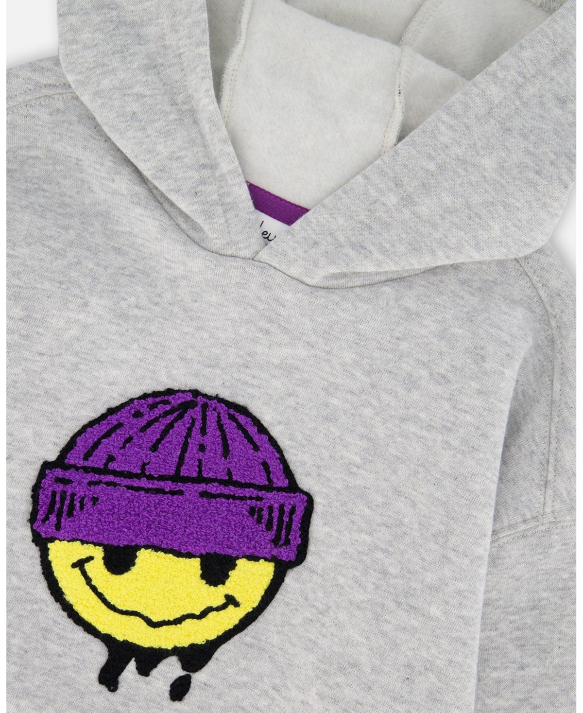 Deux par Boy Pullover Fleece Hooded Sweatshirt Light Heather Gray