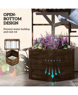 Wooden Wishing Well Planter with Galvanized Canopy, Light 25.6" W x 22.4" D x 45.7" H