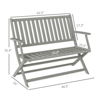 Wood Outdoor Bench, 2-Person Foldable Patio Garden Bench,