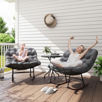 Outdoor Rocking Chair Set of 2, Rocking Papasan Chairs,