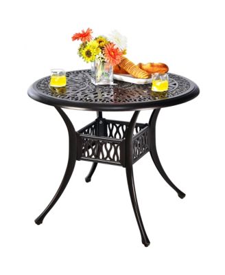 36'' Outdoor Round Dining Table Cast Aluminum Patio Bistro Table w/ Umbrella Pole