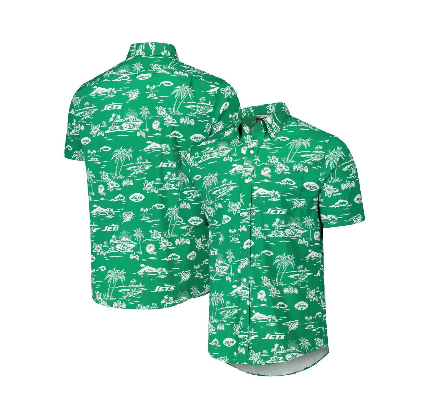 Men's Kelly Green New York Jets Throwback Kekai Print Button-Up Shirt