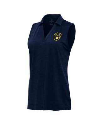Women's Heather Navy Milwaukee Brewers Layout Sleeveless Polo Shirt