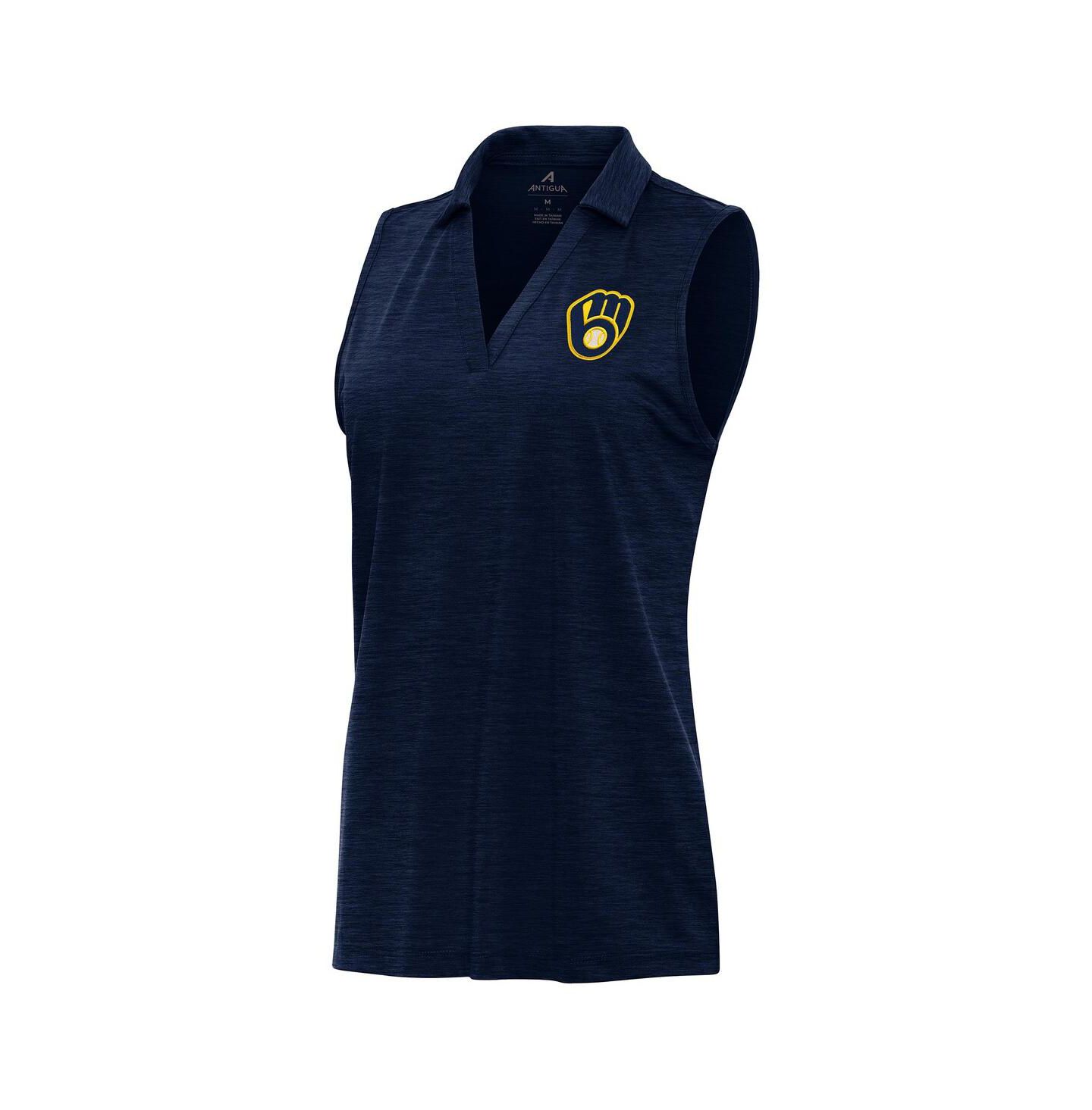Женское поло Antigua Heather Navy Milwaukee Brewers Layout Sleeveless Polo — фото 1