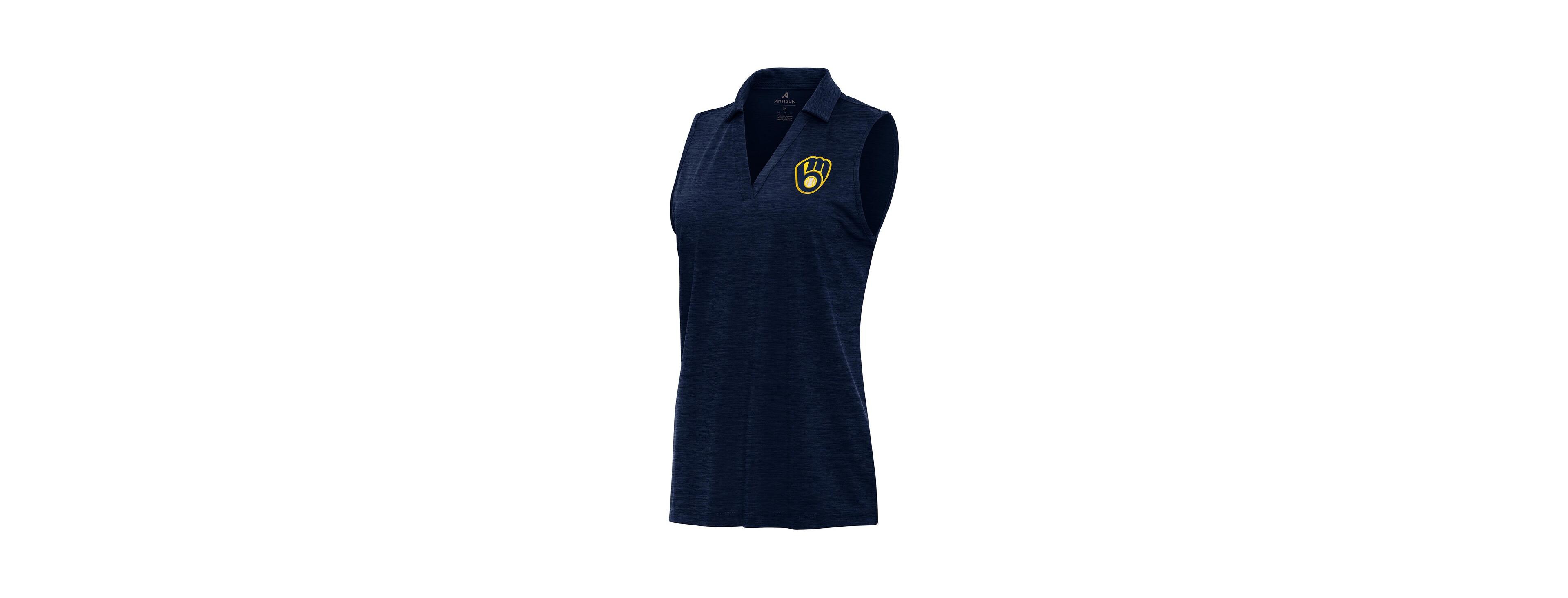 Antigua Women's Heather Navy Milwaukee Brewers Layout Sleeveless Polo Shirt