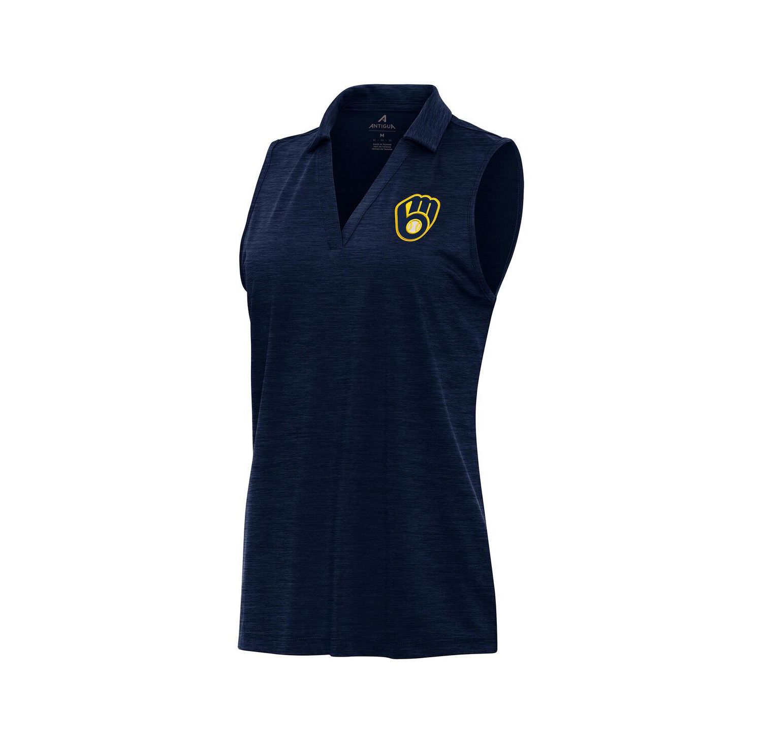 Women's Heather Navy Milwaukee Brewers Layout Sleeveless Polo Shirt