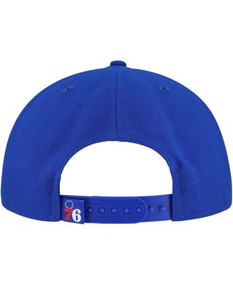 Men's Royal Philadelphia 76ers Oversized Puff Print Logo Golfer Snapback Hat