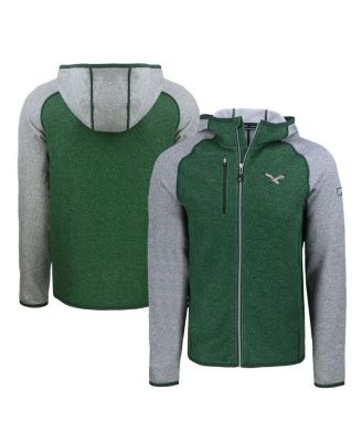 Cutter & Buck - Men's Heather Green/Heather Gray Philadelphia Eagles Throwback Mainsail Sweater-Knit Full-Zip Hoodie