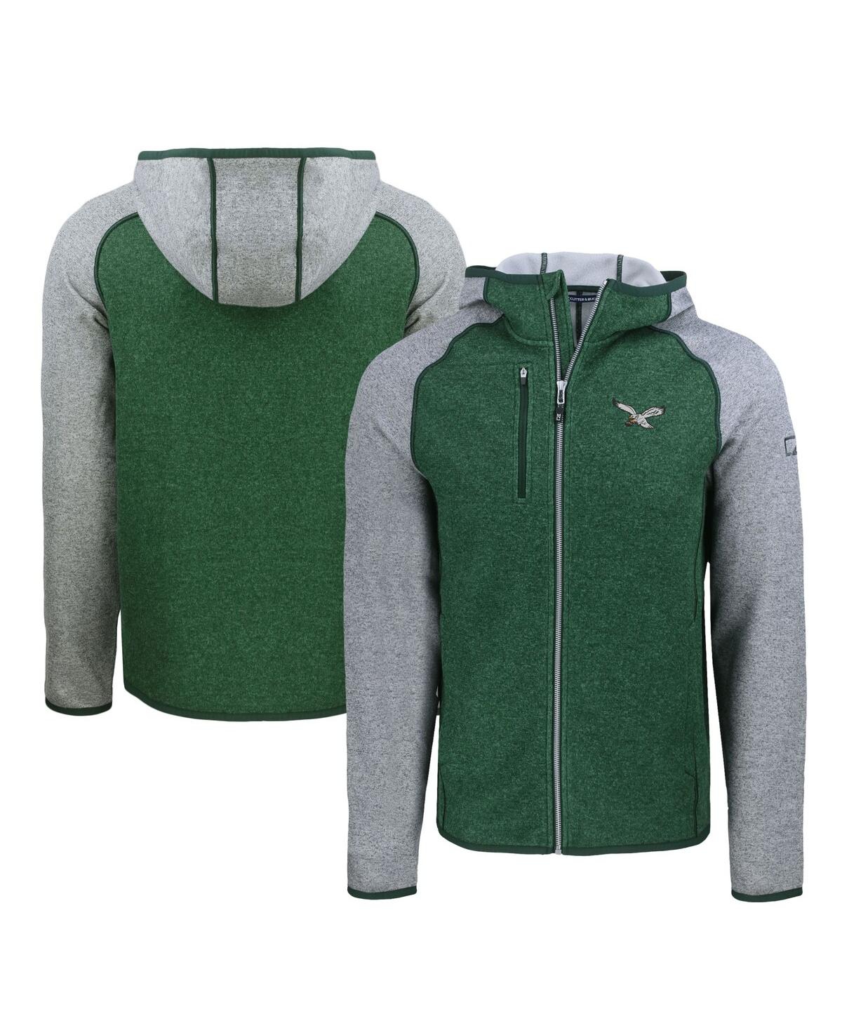 Men's Green/Gray Philadelphia Eagles Throwback Mainsail Sweater-Knit Full-Zip Hoodie - Green, Gray