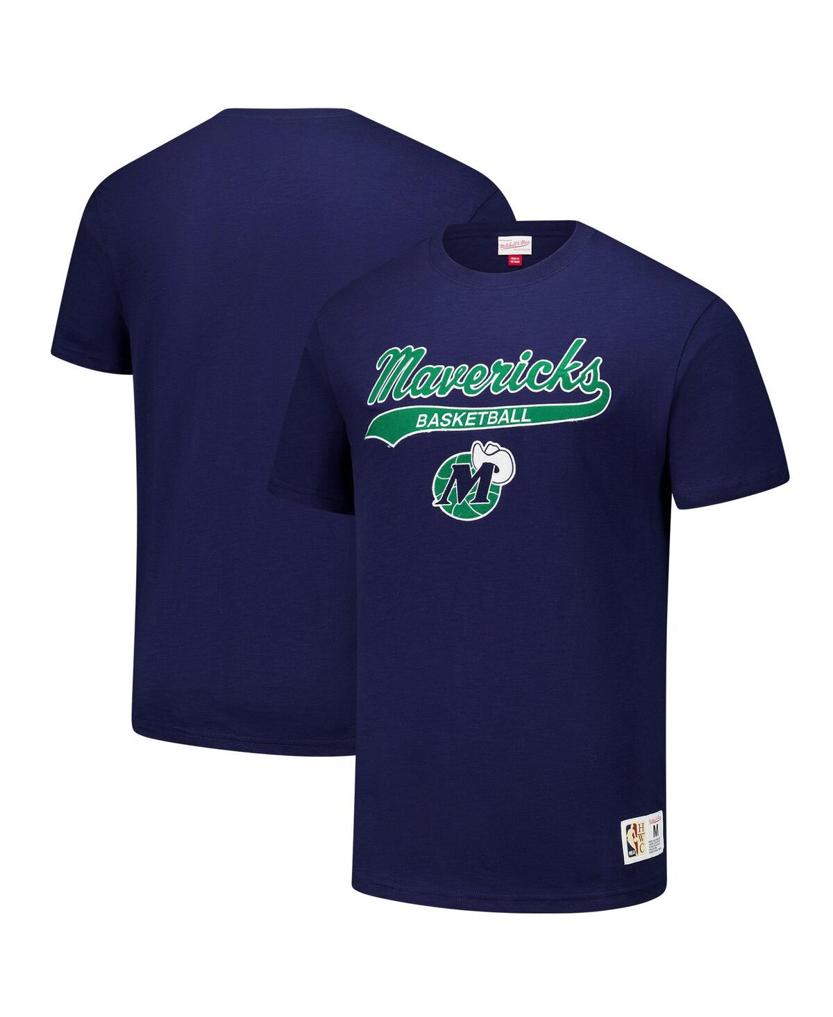 Men's Navy Dallas Mavericks Hardwood Classics Felt Applique Slub T-Shirt - Navy