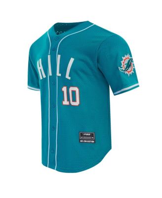 Men's Tyreek Hill Aqua Miami Dolphins Mesh Button-Up Baseball Jersey