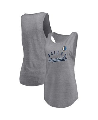 Fanatics - Women's Heathered Gray Dallas Mavericks Quality Time Open Scoop Neck Tri-Blend Tank Top