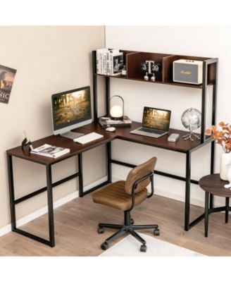 Industrial L-Shaped Desk Bookshelf 55 Inch Corner Computer Gaming Table