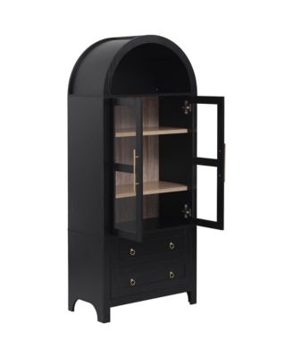 71" Tall Arched Kitchen Pantry Cabinet with Glass Doors, Adjustable Shelves and 2 Large Drawers