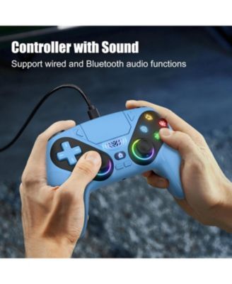 RGB Wireless Controller for PS5/PC, Bluetooth, Dynamic Vibration, 6-Axis Motion, 3.5mm Audio Jack, Turbo, 1000mAh Battery, Speaker - Blue