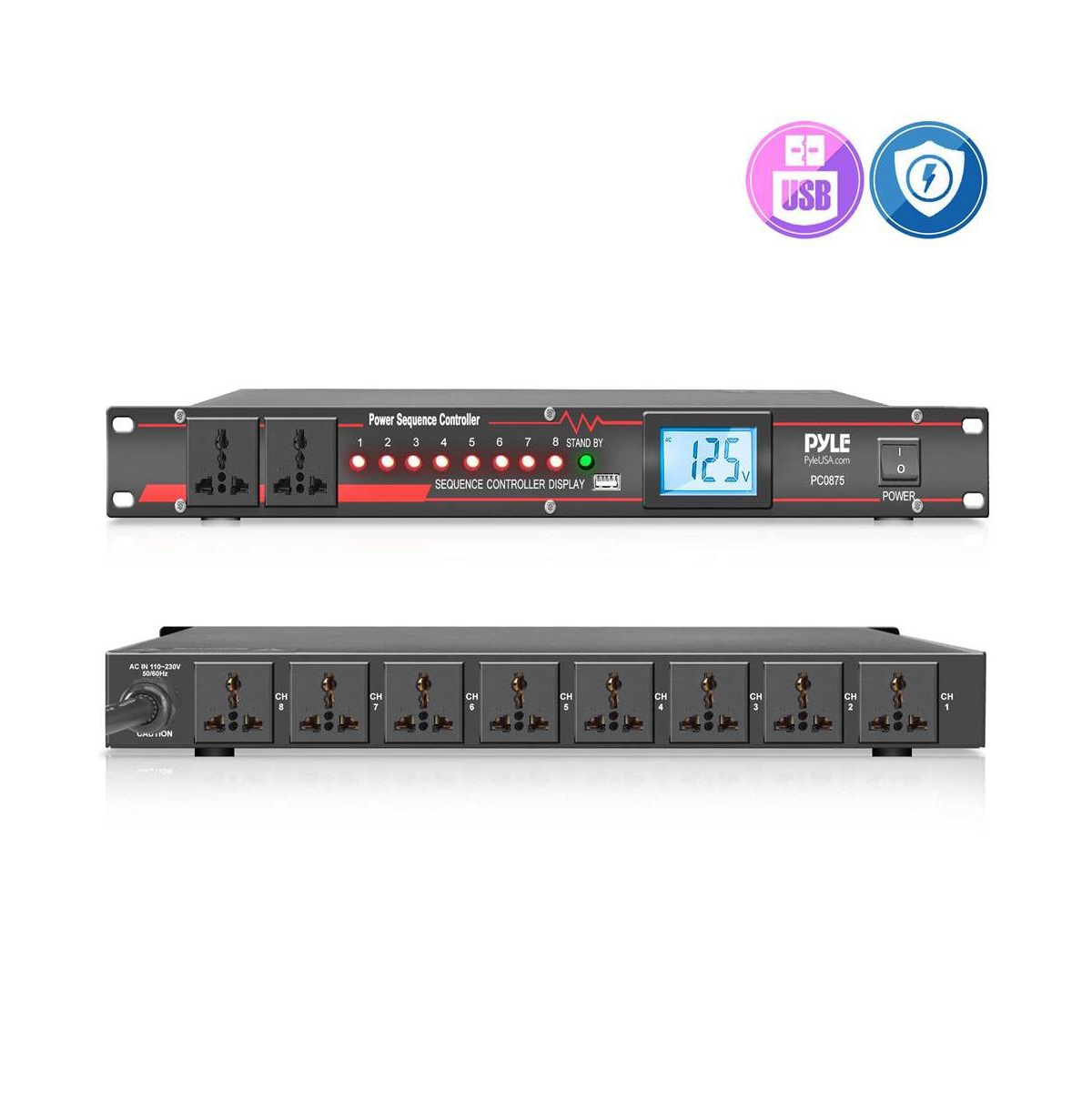 Power Sequence Controller - Pro Electronics Power Supply Conditioner Sequencer with Lcd Display, Usb Power Charge, Rack Mountable - Black