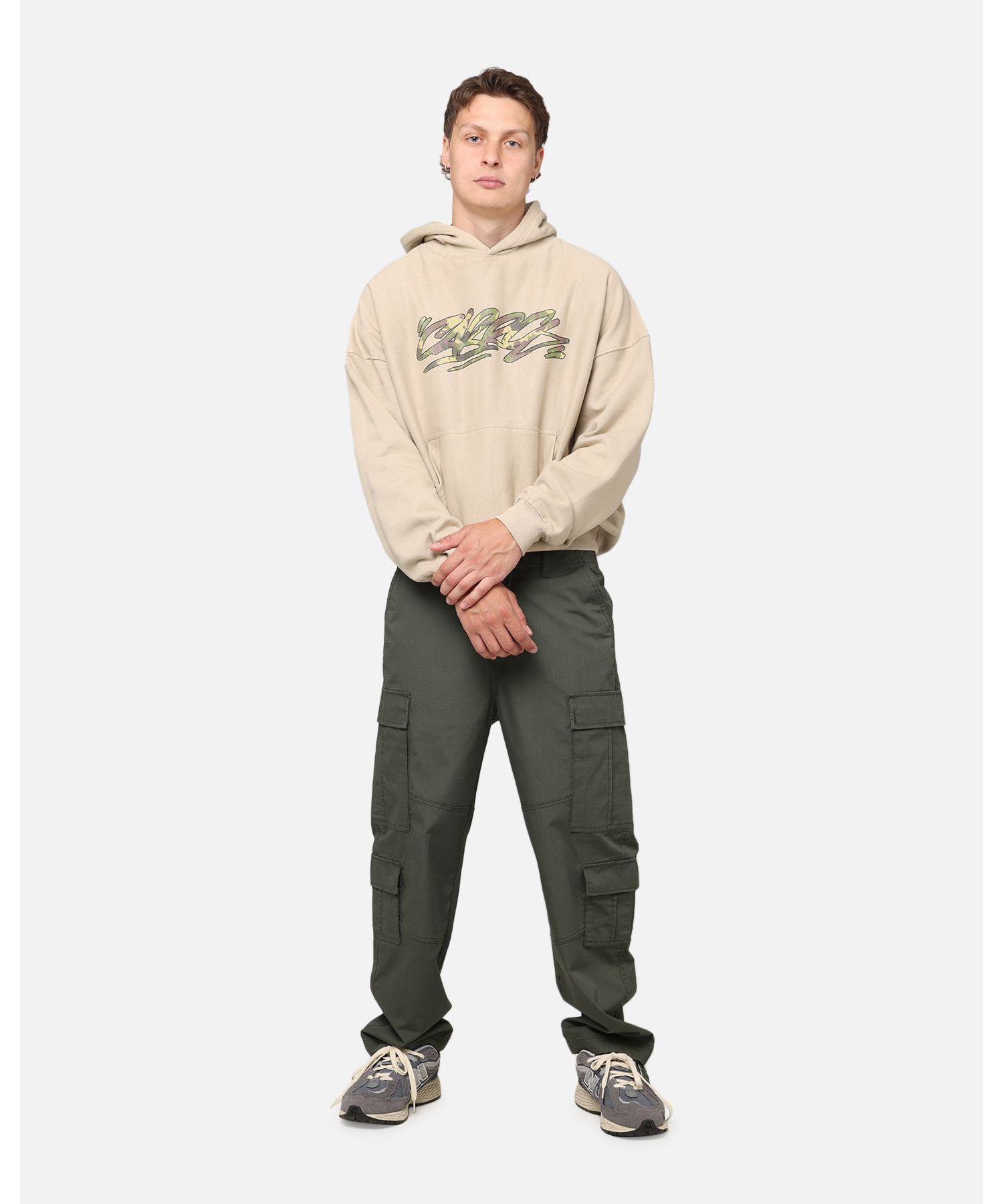 Men's Camo Script Hoodie Sweatshirt - Stone M