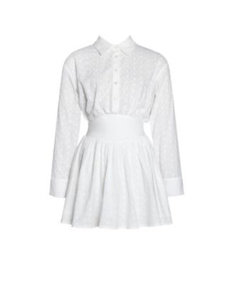 Women's Gabriella White Cotton Eyelet Button Up Long Sleeve Shirt Dress
