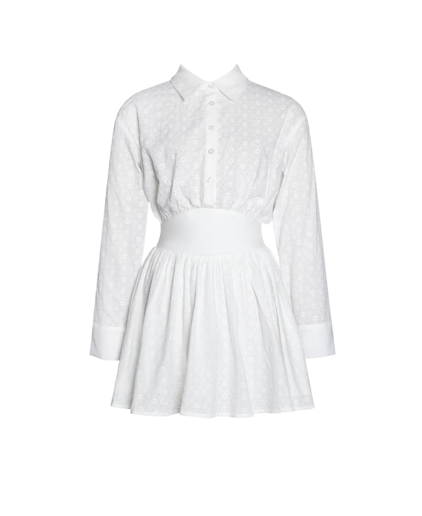 Женское платье Miss Circle Gabriella White Cotton Eyelet Button Up Long Sleeve Shirt Dress, цвет: Белый — фото 9