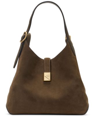 Deco Small Pebbled Leather & Suede Crossbody Tote