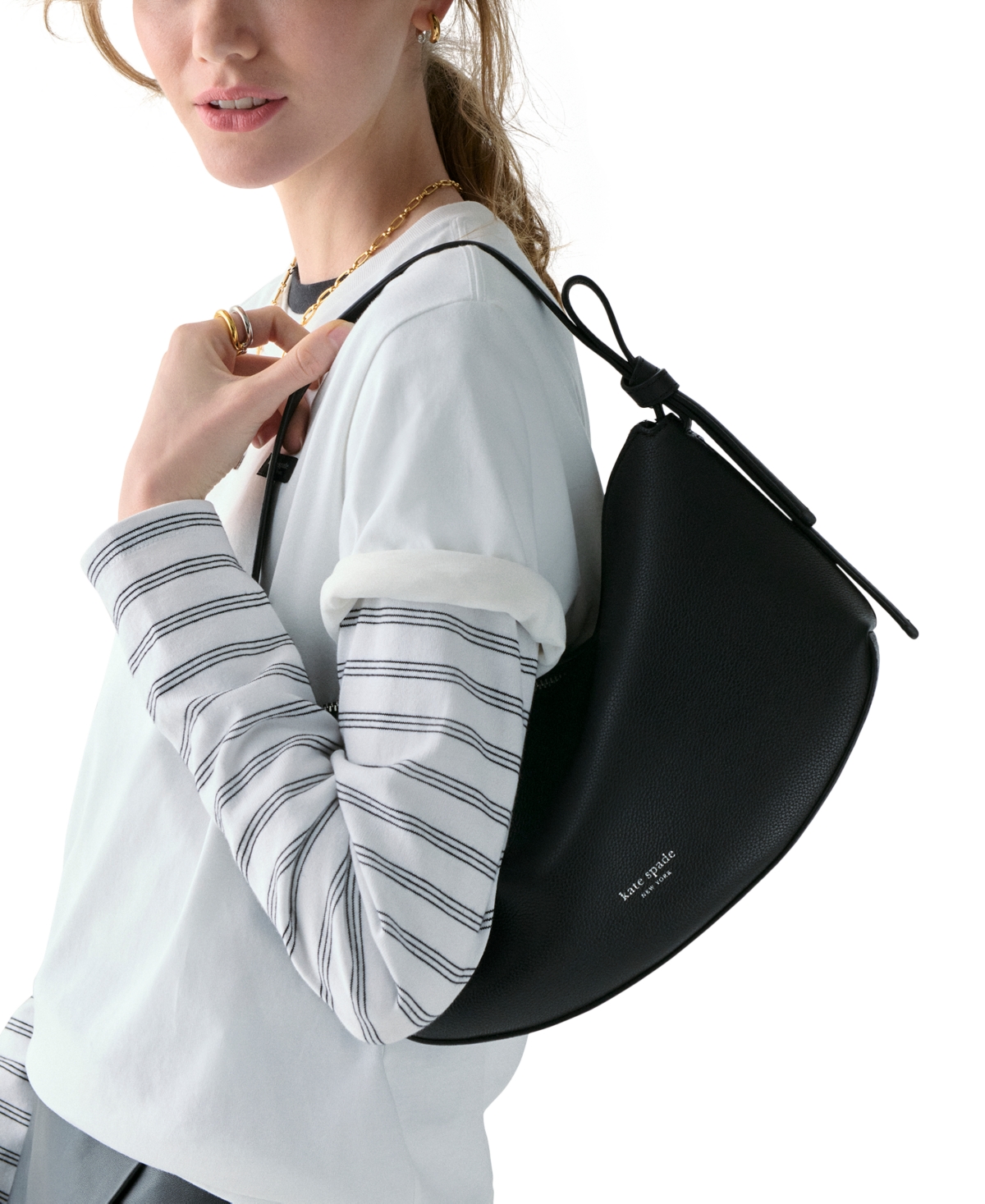 Kate Spade Loop Medium Pebbled Leather Shoulder Bag In Black