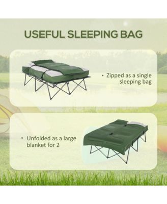 2-Person Folding Camping Cot Portable Outdoor Bed Set with Sleeping Bag, Inflatable Air Mattress, Comfort Pillows and Carry Bag, Soft and Comfortable for Outdoor Travel Camp Beach Vacation