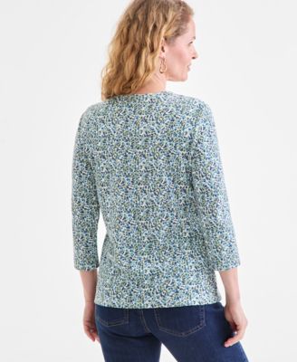 Women's Printed V-Neck 3/4-Sleeve Knit Top, Macy's Exclusive