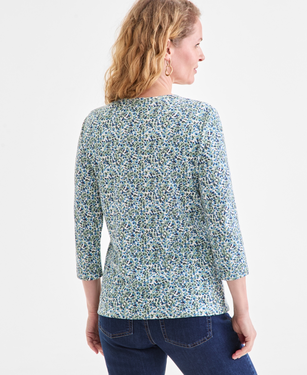 Style & Co Women's Printed V-Neck 3/4-Sleeve Knit Top, Macy's Exclusive