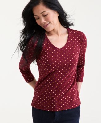 Style & Co - Women's Dot-Print V-Neck 3/4-Sleeve Top