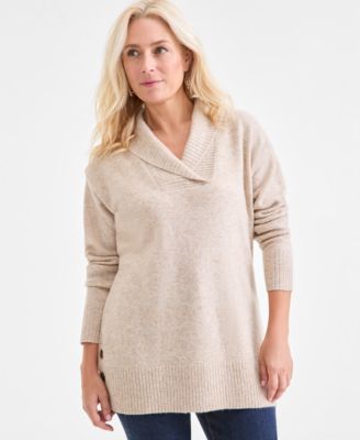 Style & Co - Women's Cowlneck Button-Hem Long-Sleeve Sweater