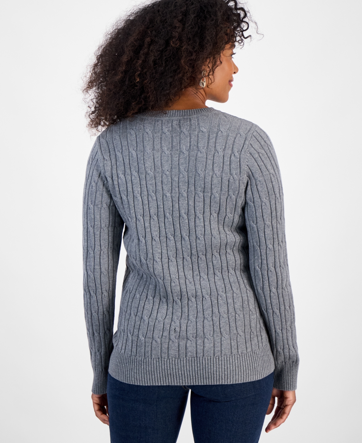 Style & Co Women's Cotton Cable-knit V-neck Sweater, Created For Macy's In Gray