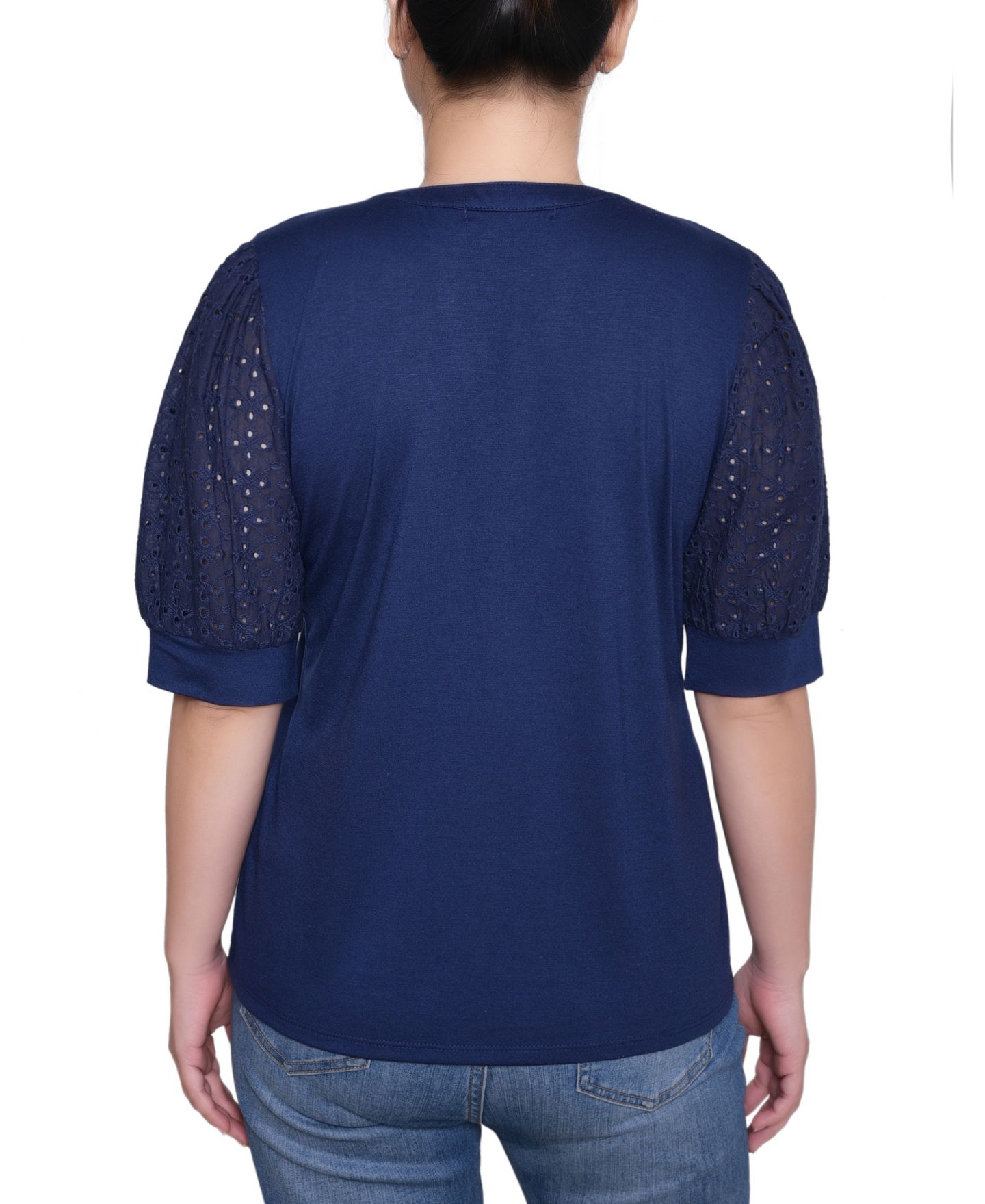 Женский топ NY Collection Puff Elbow Sleeve, цвет: Тёмно-синий — фото 2