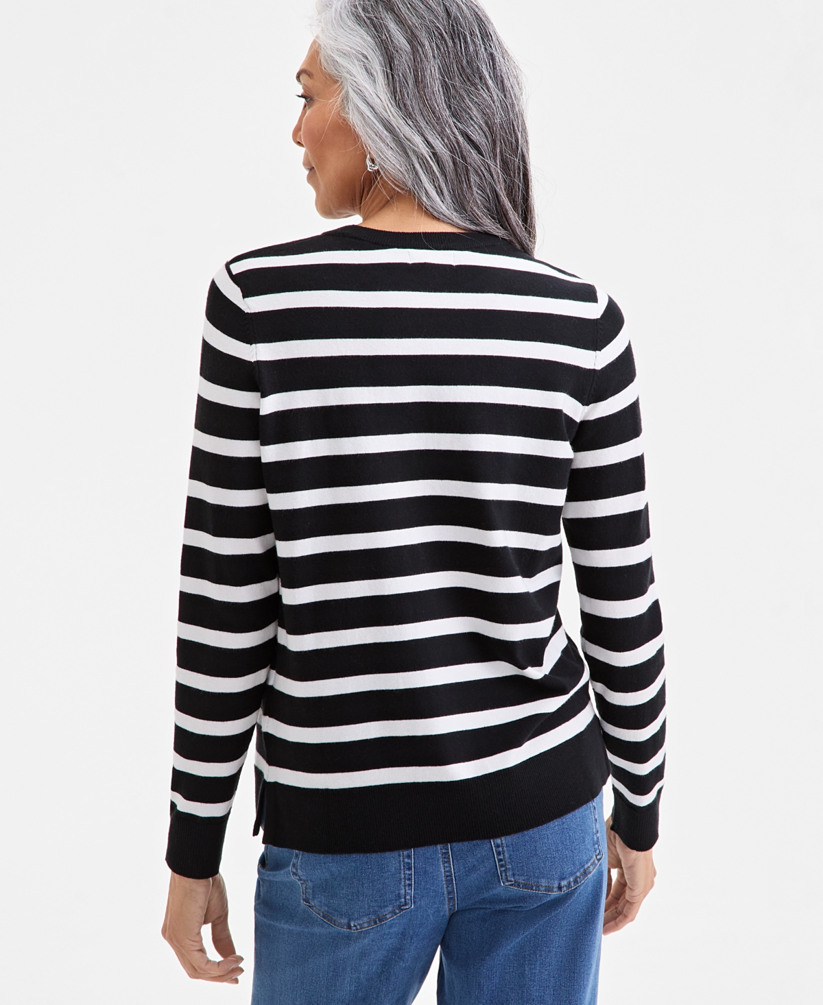 Style & Co Women's Striped Long-sleeve Crewneck Sweater, Macy's Exclusive In Animal Print