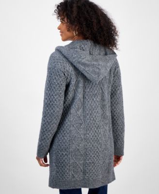 Women's Chunky Cable-Knit Hoodie Cardigan, Created for Macy's