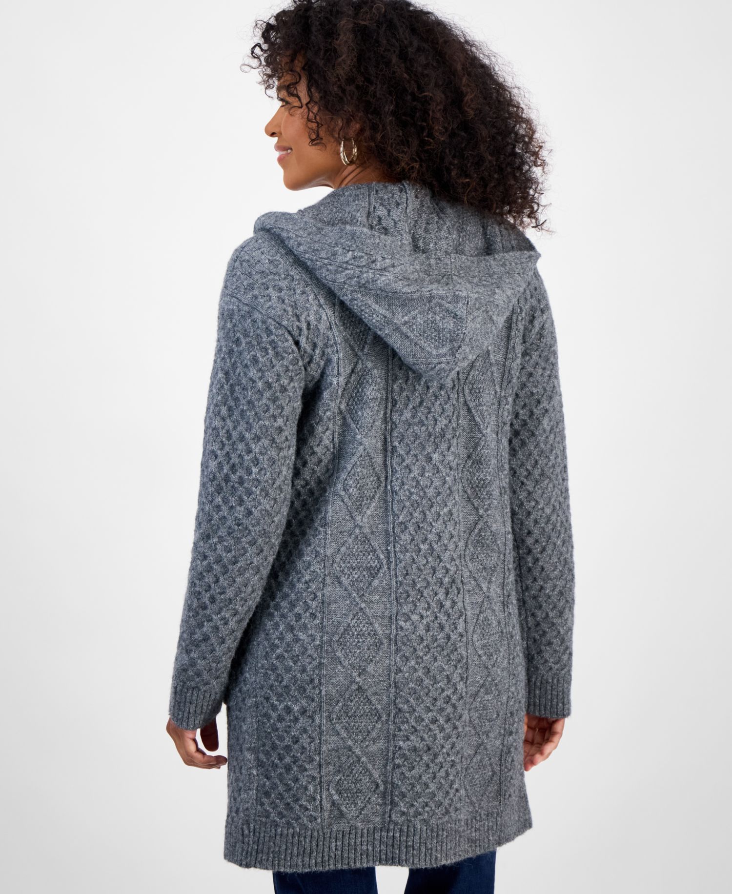 Women's Chunky Cable-Knit Hoodie Cardigan