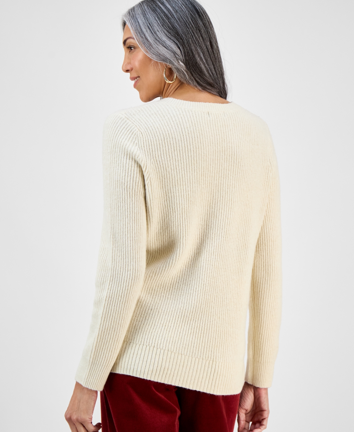 Style & Co Women's Lace-up Long-sleeve Sweater, Macy's Exclusive In White