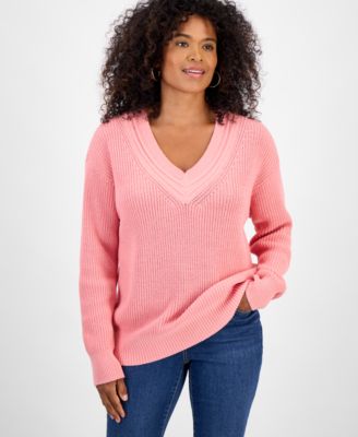 Style & Co - Women's Pleated V-Neck Long-Sleeve Sweater