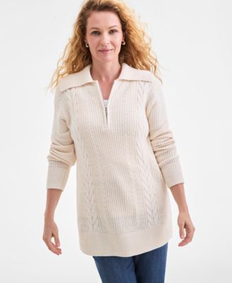 Style & Co - Women's Quarter-Zip Cable-Knit Sweater