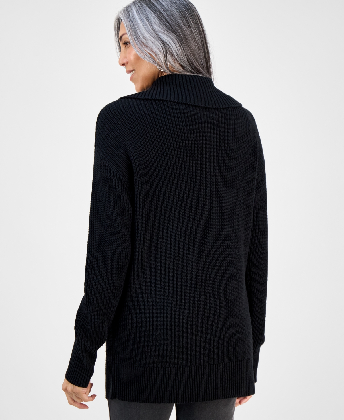 Style & Co Women's Quarter-zip Cable-knit Sweater, Macy's Exclusive In Black