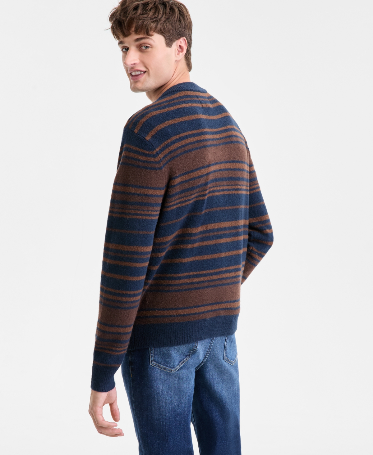 Sun + Stone Men's Blake Long-sleeve Brushed Stripe Cardigan, Macy's Exclusive In Brown