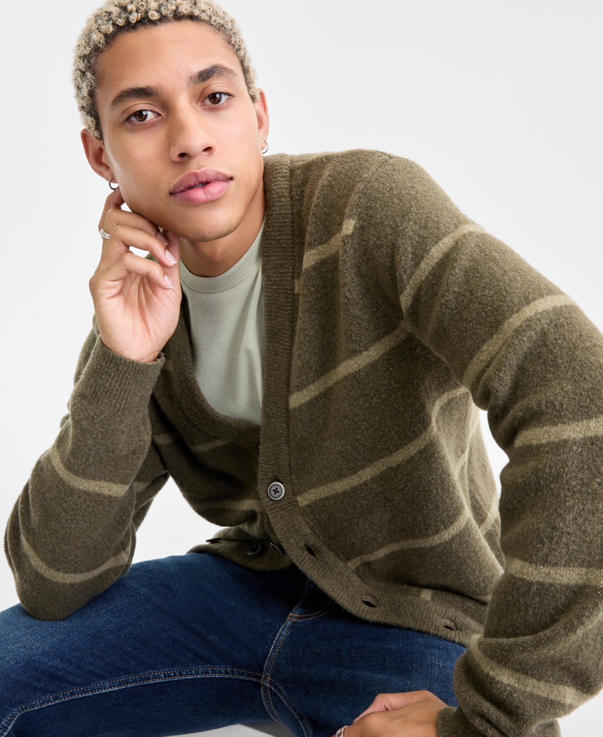 Sun + Stone Men's Long-sleeve Scotty Stripe Cardigan, Macy's Exclusive In Green