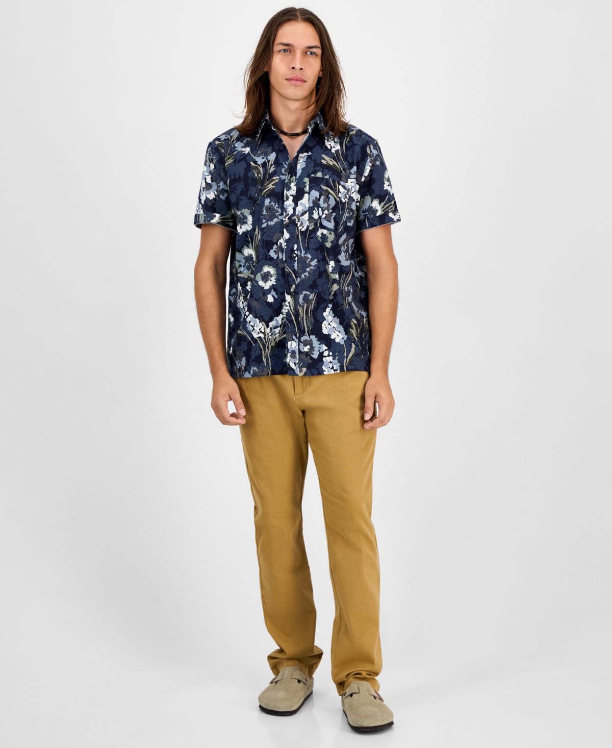 Sun + Stone Men's Floral-print Short-sleeve Shirt, Macy's Exclusive In Blue