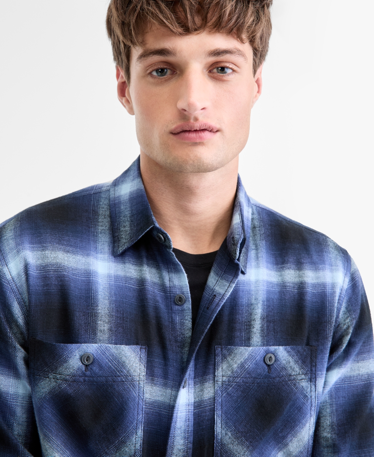 Sun + Stone Men's Iverson Long-sleeve Cotton Flannel Plaid Shirt, Macy's Exclusive In Blue