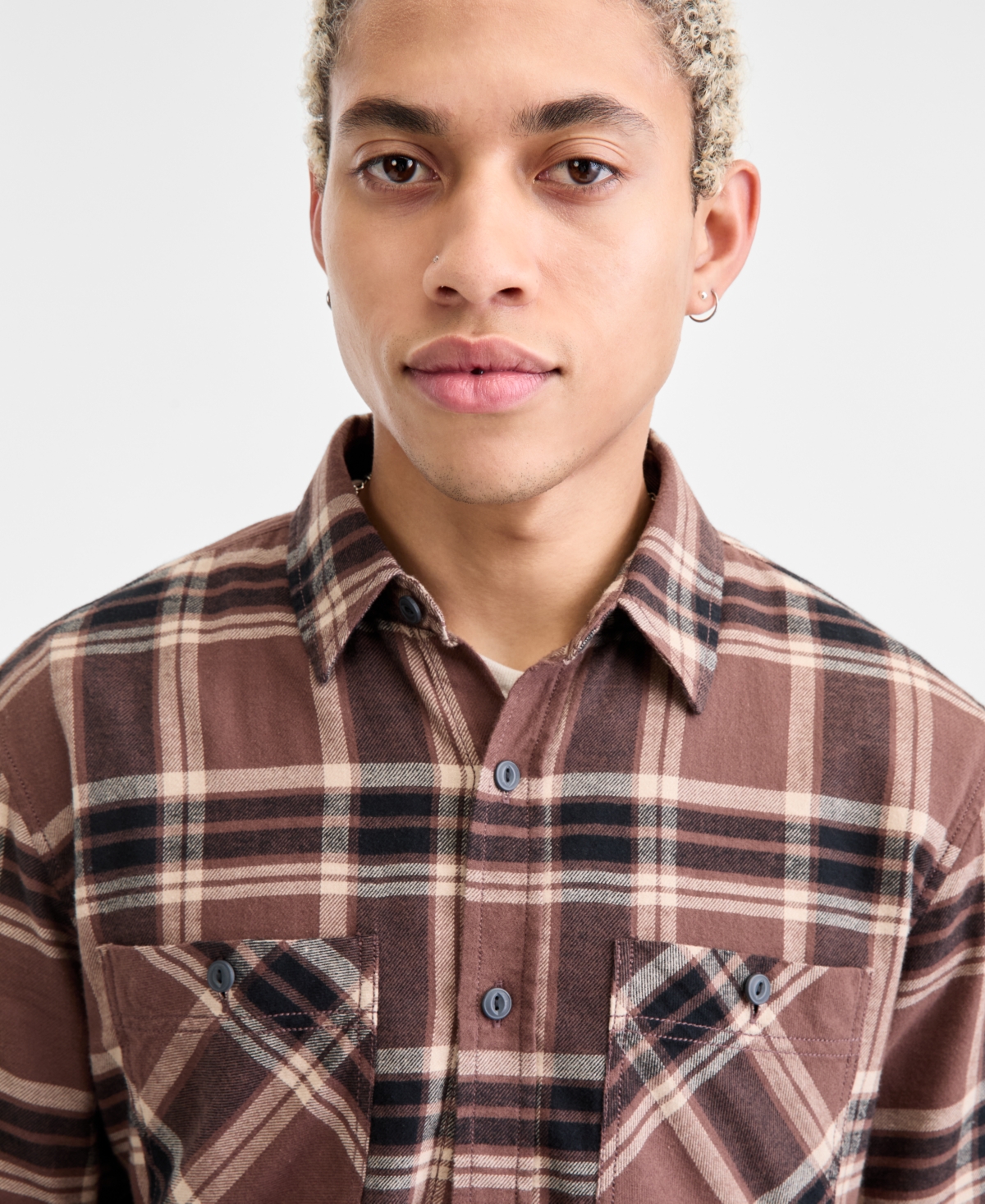 Sun + Stone Men's Anthony Long-Sleeve Cotton Flannel Plaid Shirt, Macy's Exclusive