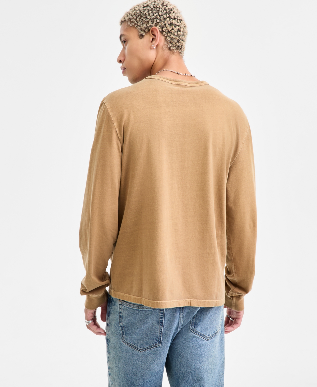 Sun + Stone Men's Long-sleeve Cotton T-shirt, Macy's Exclusive In Brown